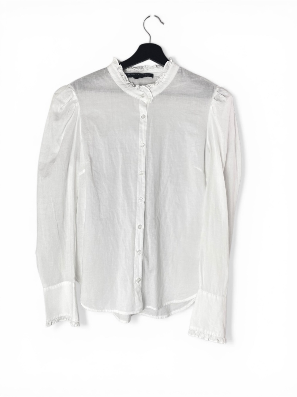 Veronica Beard Sheer Cotton Voile Blouse Ruffle Neck Button Front White Size M